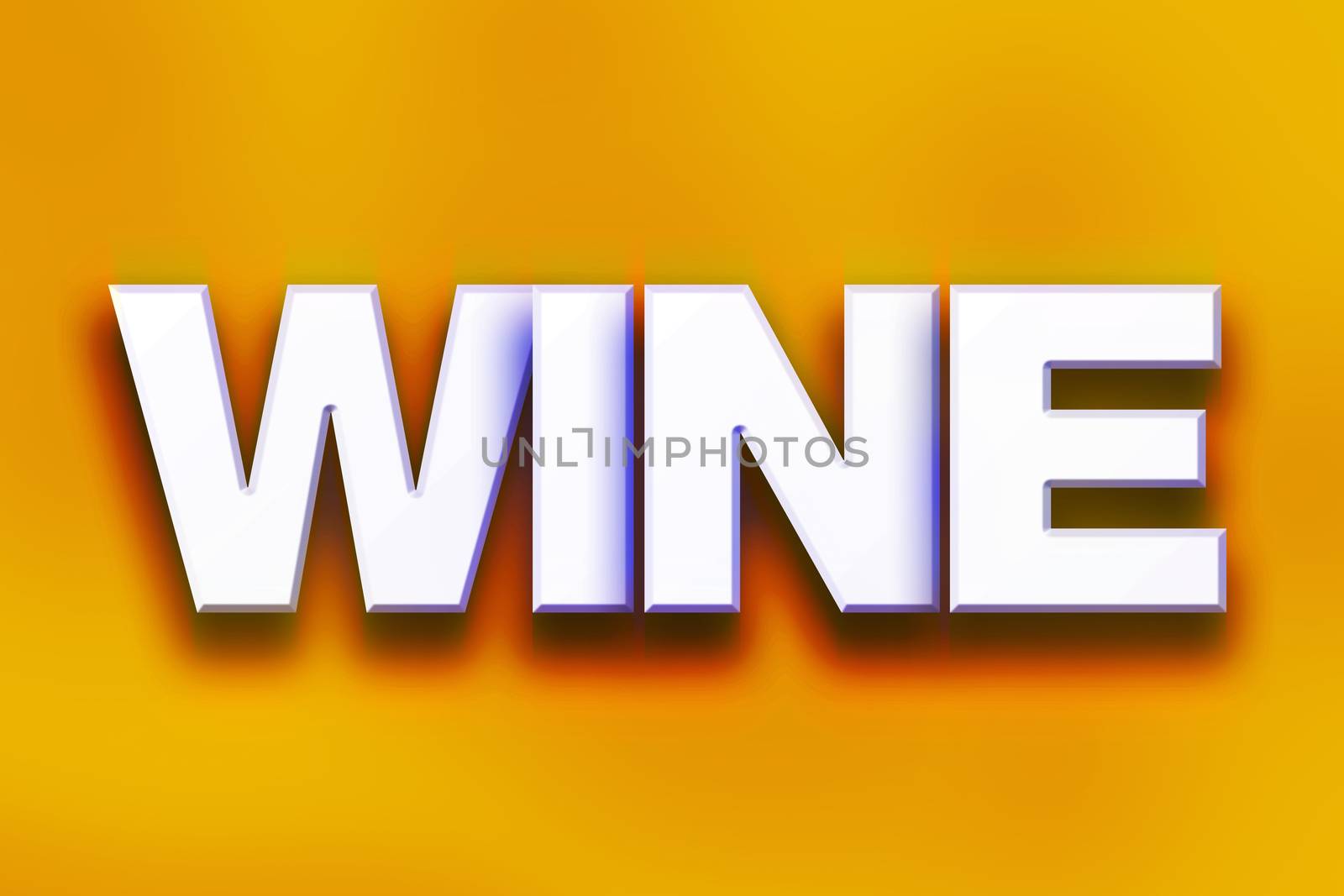 The word "Wine" written in white 3D letters on a colorful background concept and theme.