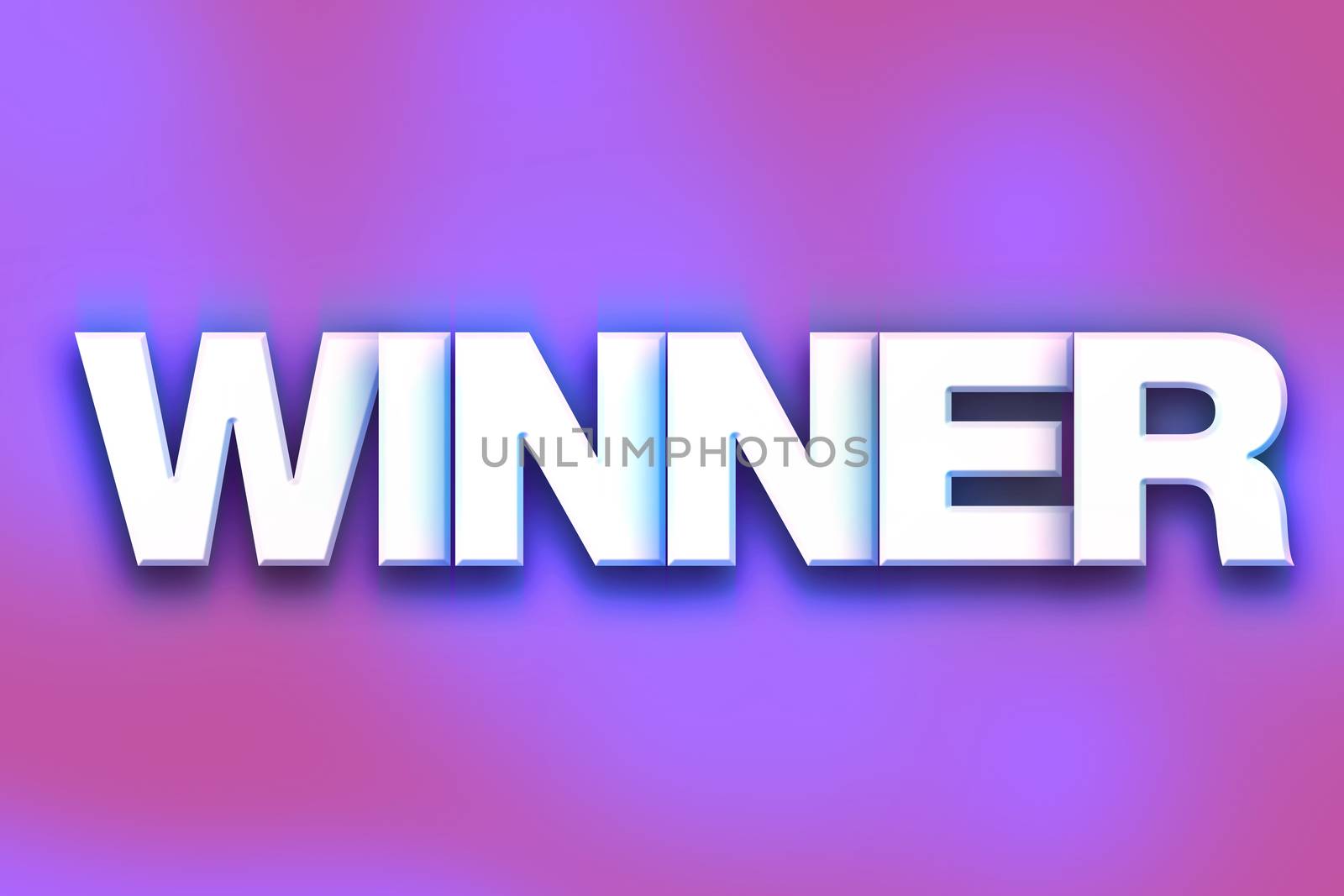 The word "Winner" written in white 3D letters on a colorful background concept and theme.