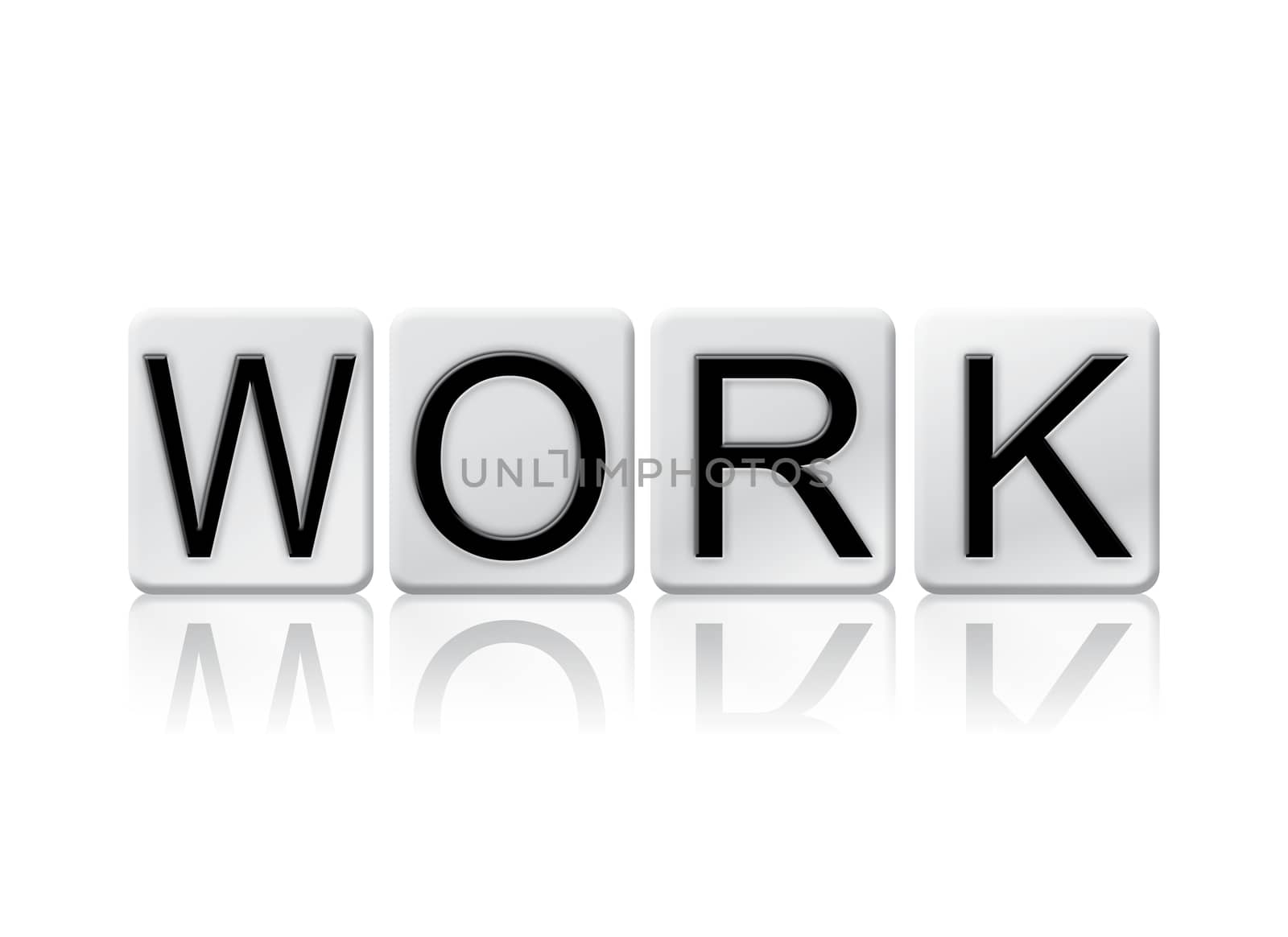 The word "Work" written in tile letters isolated on a white background.