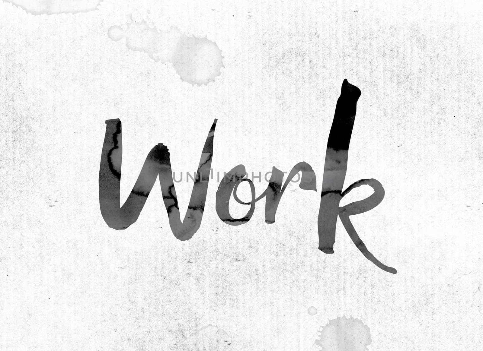 The word "Work" concept and theme painted in watercolor ink on a white paper.
