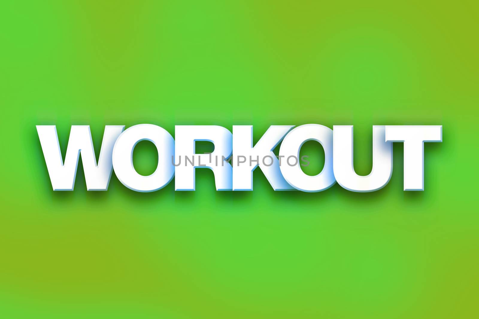 The word "Workout" written in white 3D letters on a colorful background concept and theme.