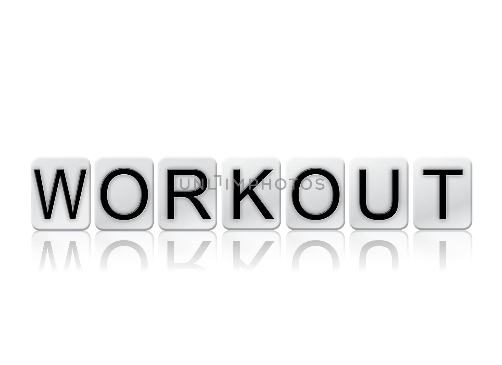 The word "Workout" written in tile letters isolated on a white background.