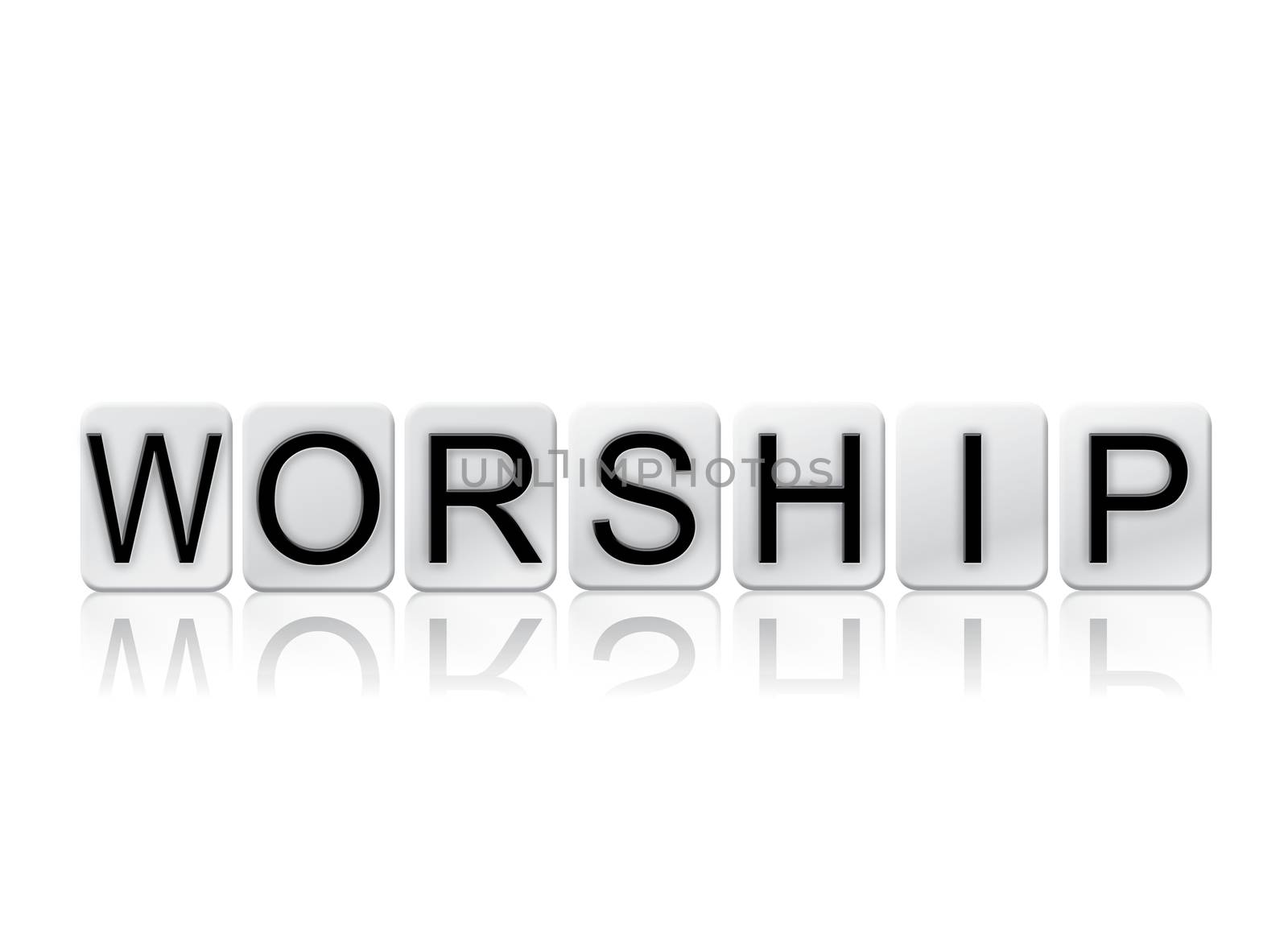 The word "Worship" written in tile letters isolated on a white background.
