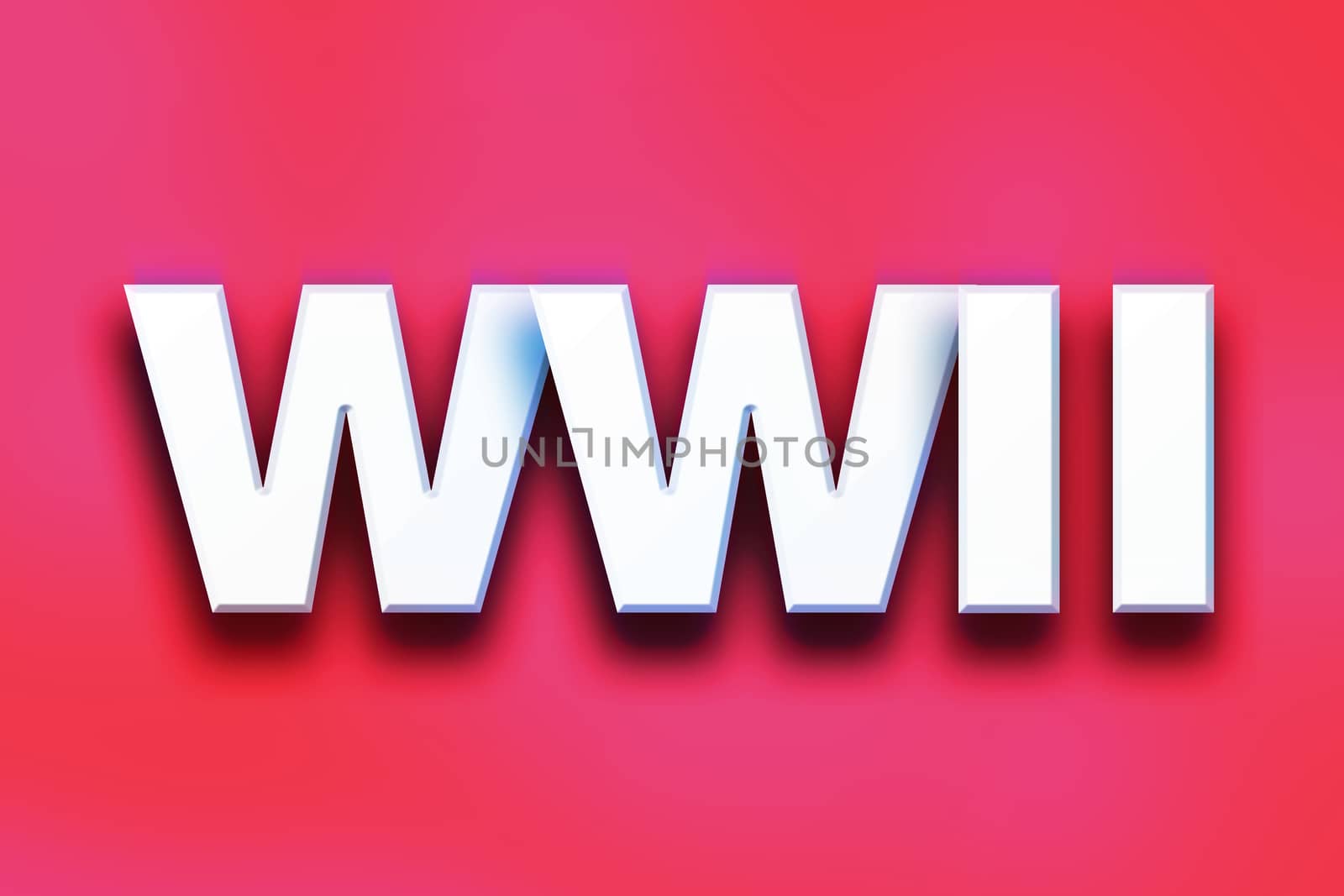 The word "WWII" written in white 3D letters on a colorful background concept and theme.