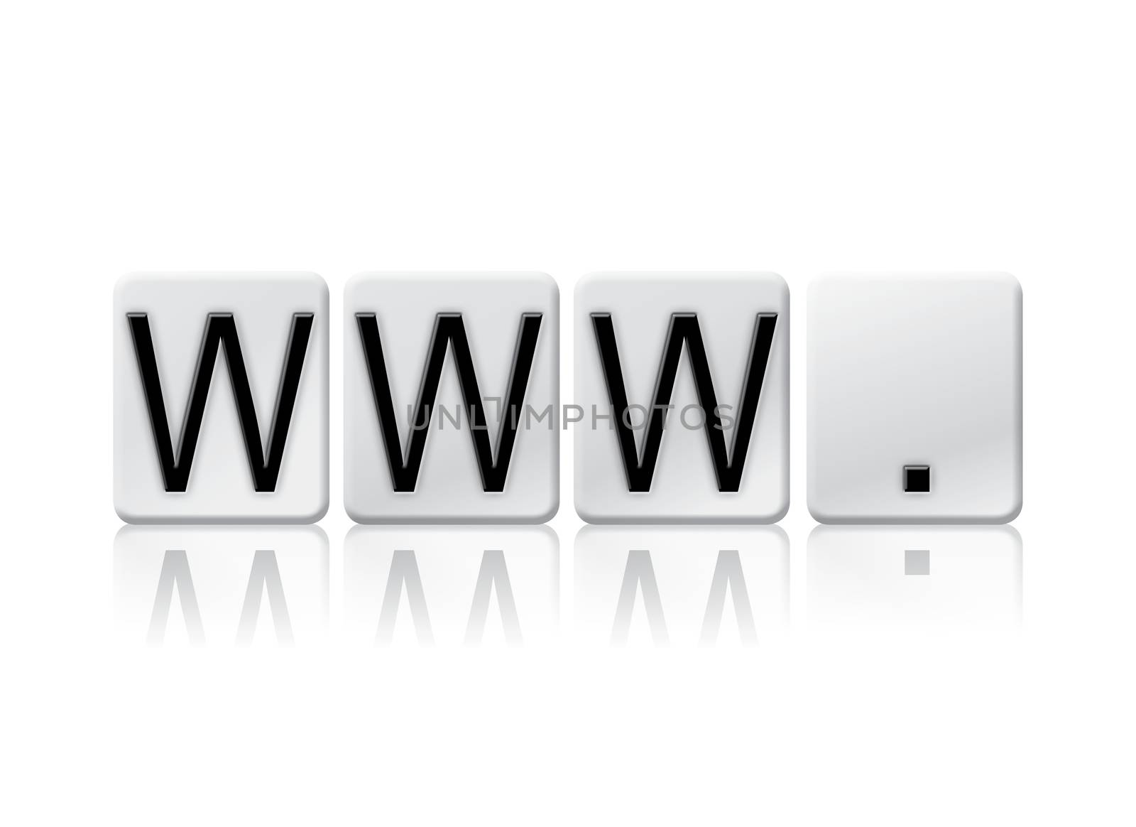 The word "www." written in tile letters isolated on a white background.