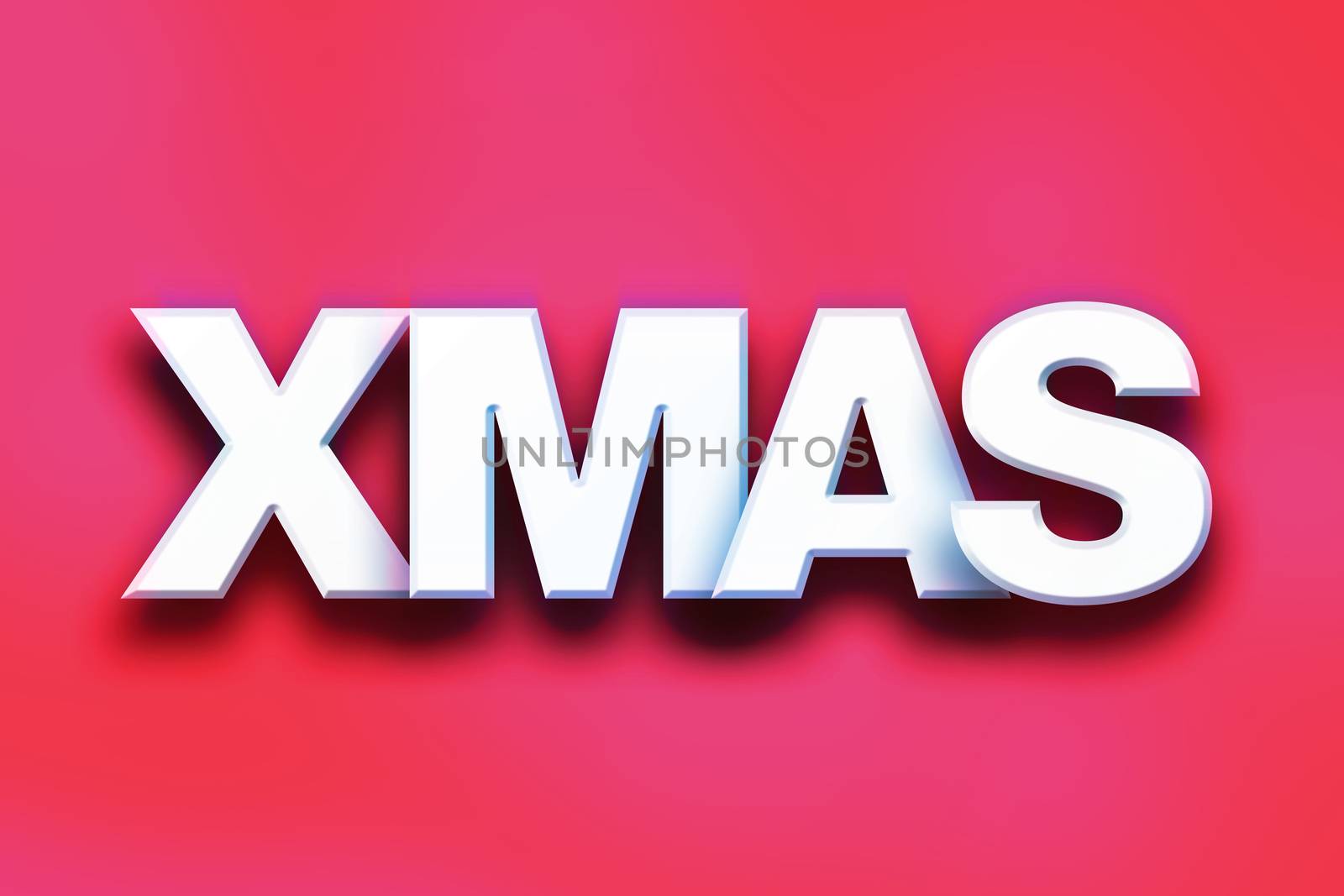 The word "Xmas" written in white 3D letters on a colorful background concept and theme.
