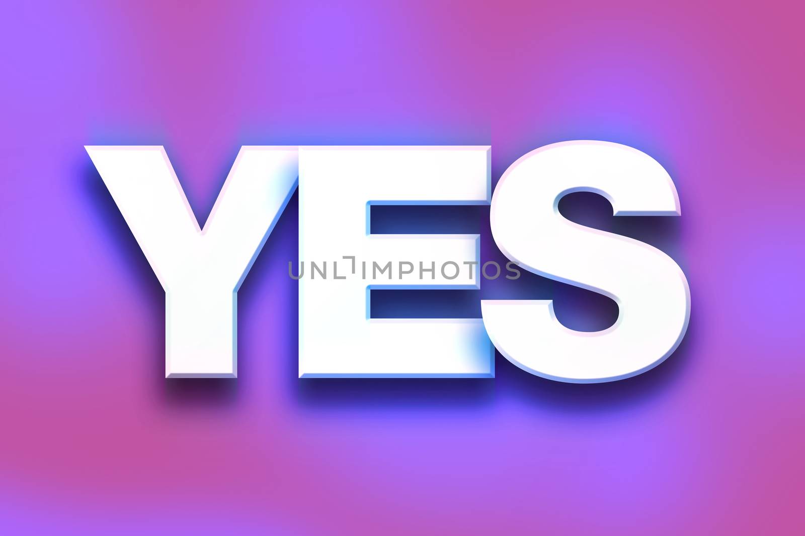 The word "Yes" written in white 3D letters on a colorful background concept and theme.