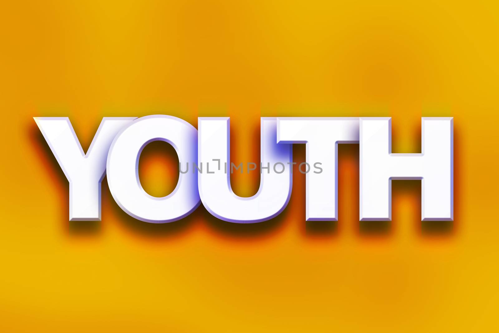 The word "Youth" written in white 3D letters on a colorful background concept and theme.