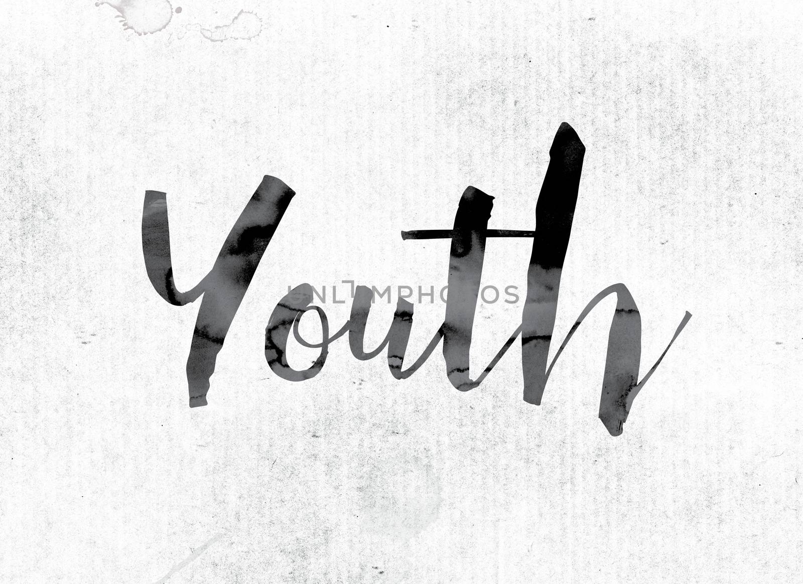 The word "Youth" concept and theme painted in watercolor ink on a white paper.