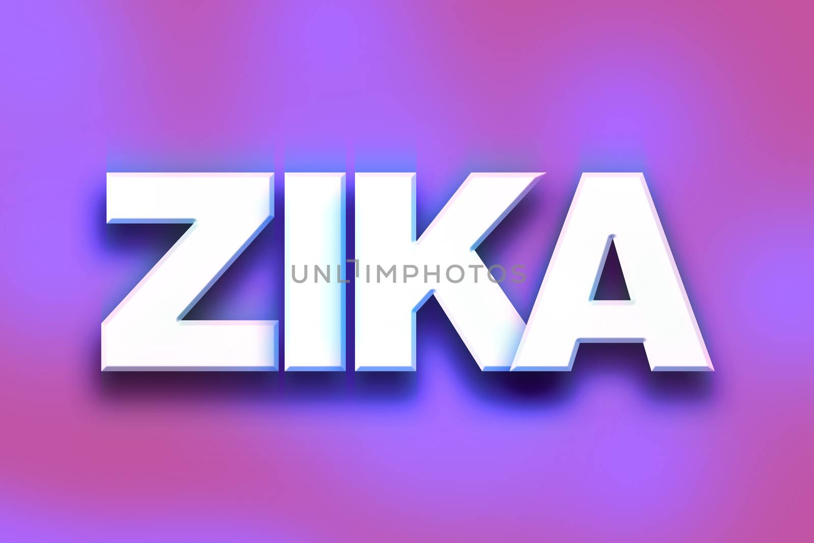 The word "Zika" written in white 3D letters on a colorful background concept and theme.
