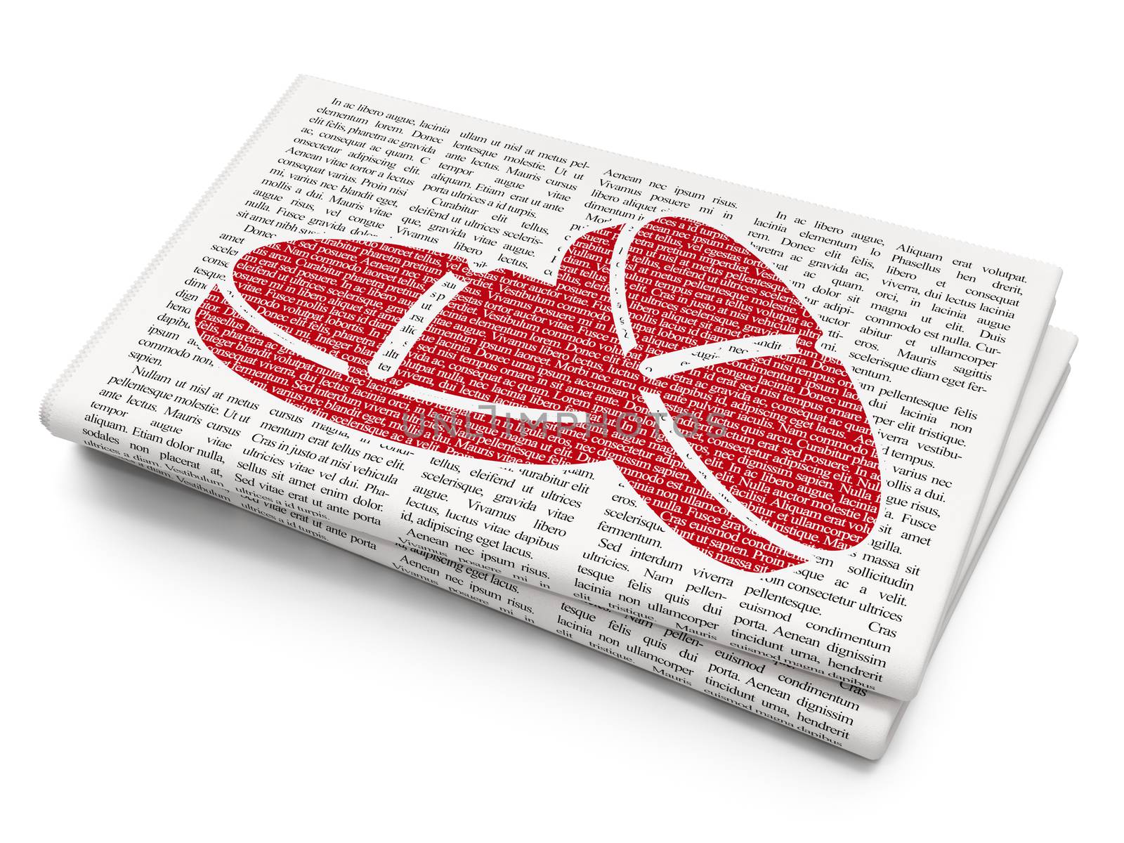 Health concept: Pixelated red Pills icon on Newspaper background, 3D rendering