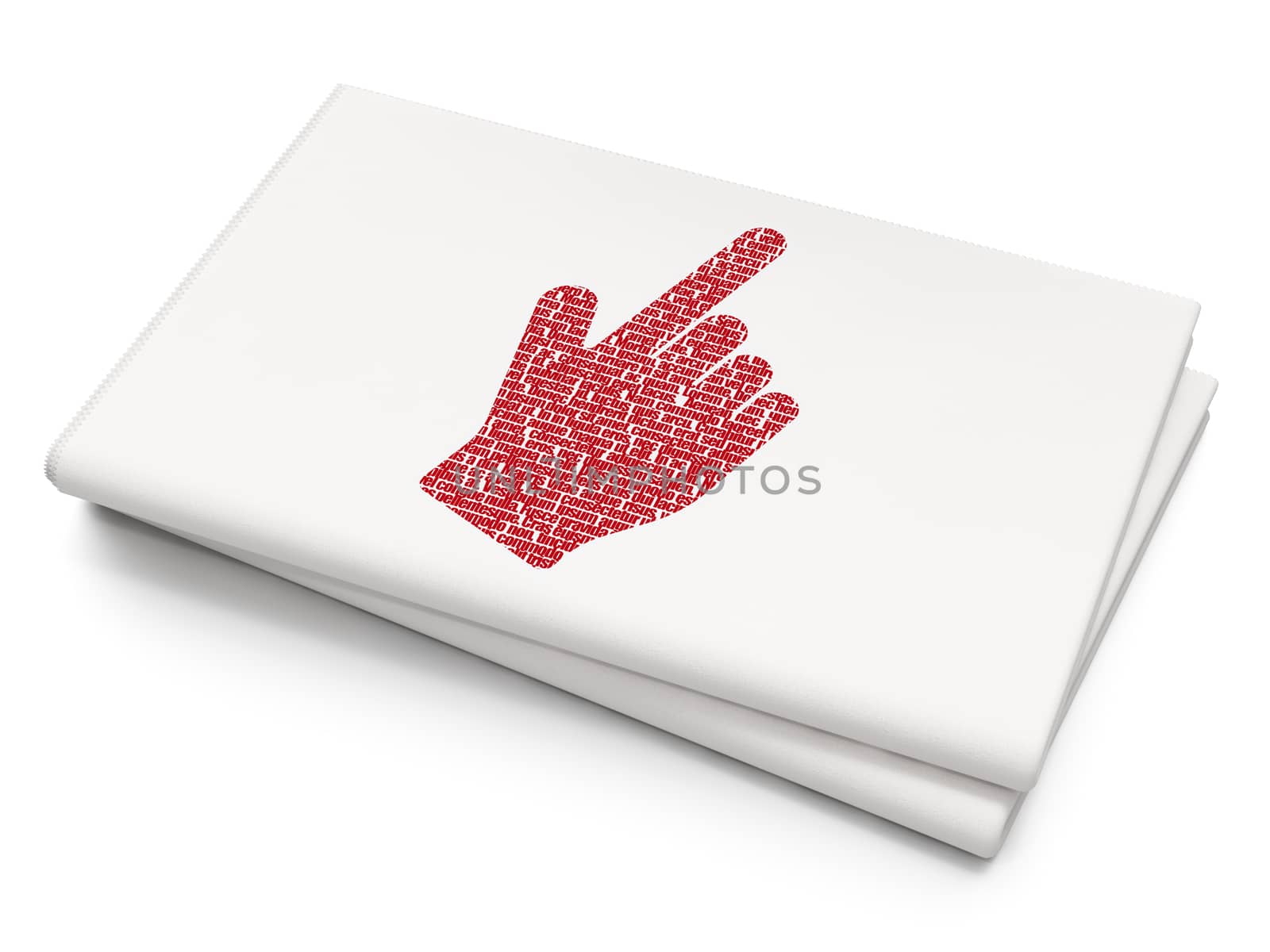 Marketing concept: Pixelated red Mouse Cursor icon on Blank Newspaper background, 3D rendering