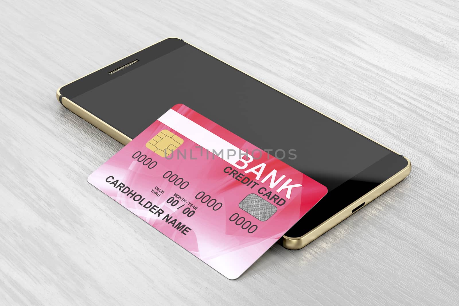 Smartphone and credit card on the table 