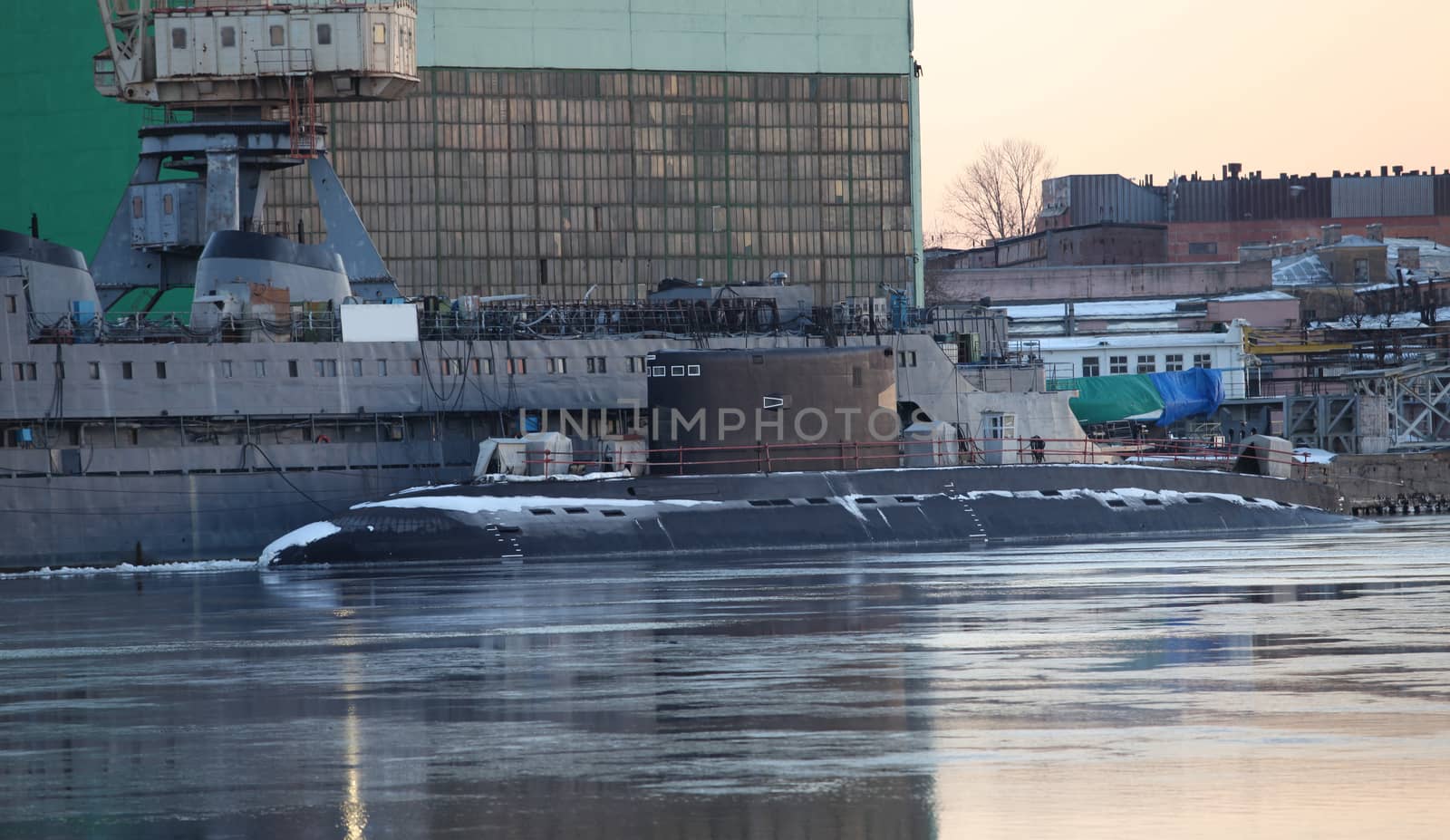 submarine moored to the pier