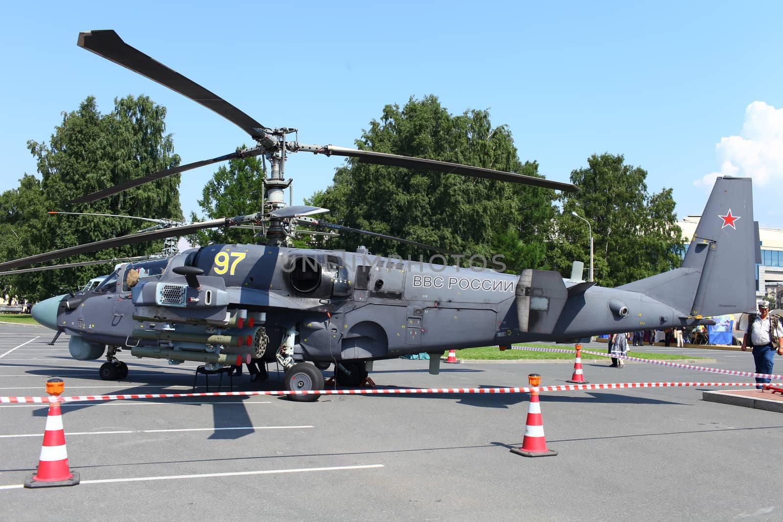 St. Petersburg  Russia  Jule 5, 2013  Attack helicopters Ka-52 Alligator arms exhibition