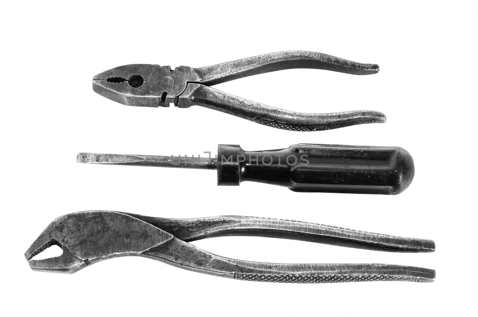 Three Old Tools on white background