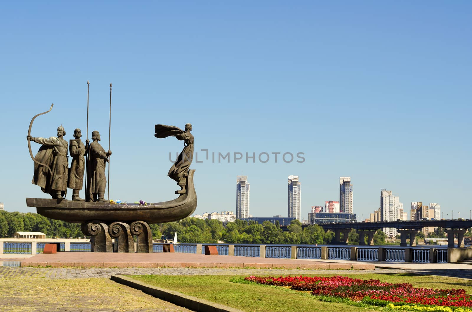 Popular monument to the founders of Kiev on Dnieper river bank