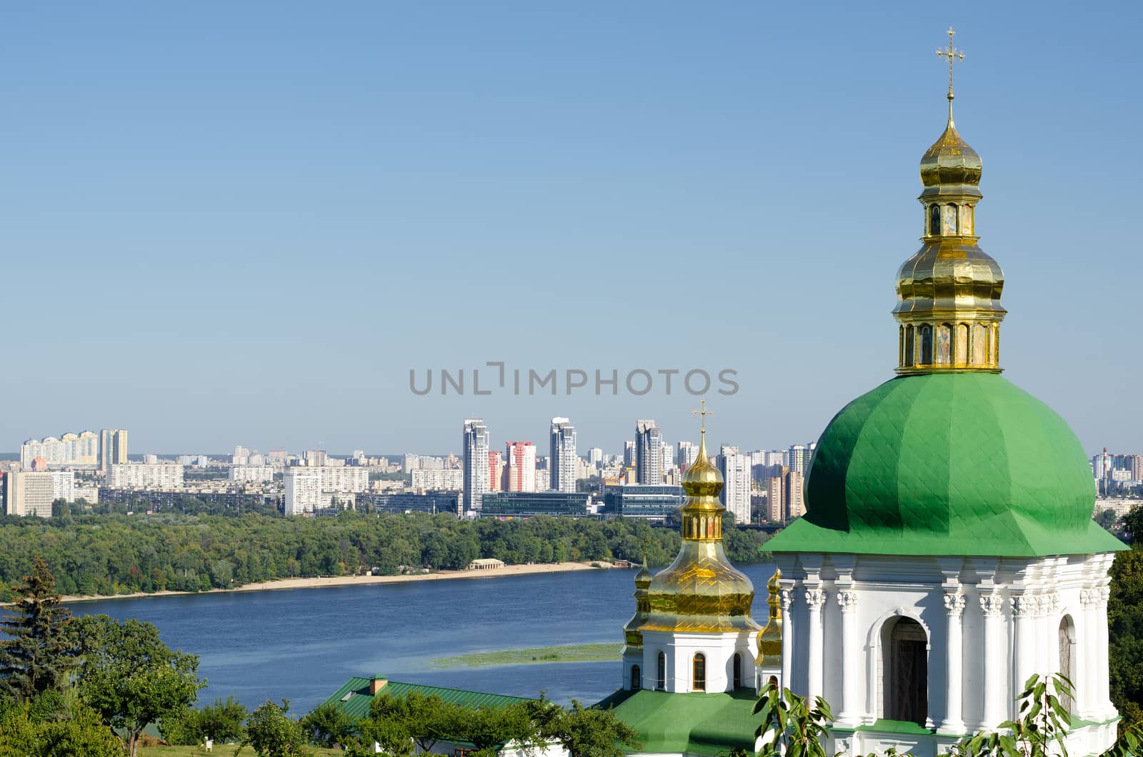 Orthodox Christian monastery, Pechersk Lavra in Kiev on green hills of Pechersk. Ukraine