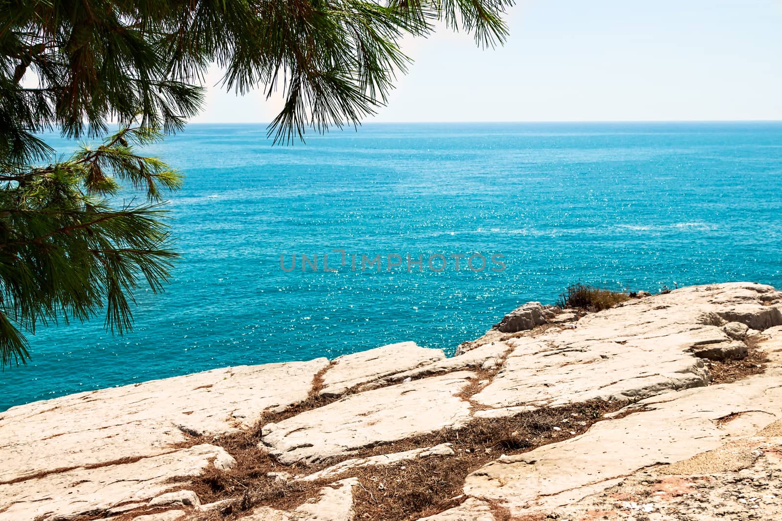 Relaxed view of the sea from a rock. Horizontal image.