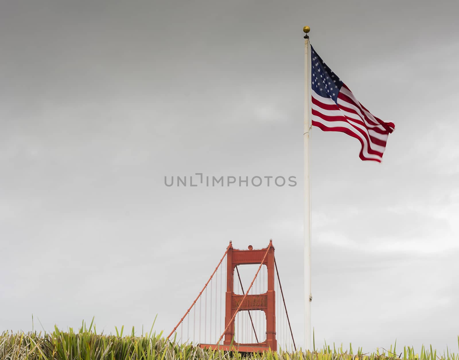Golden Gate Bridge with American flag by rarrarorro