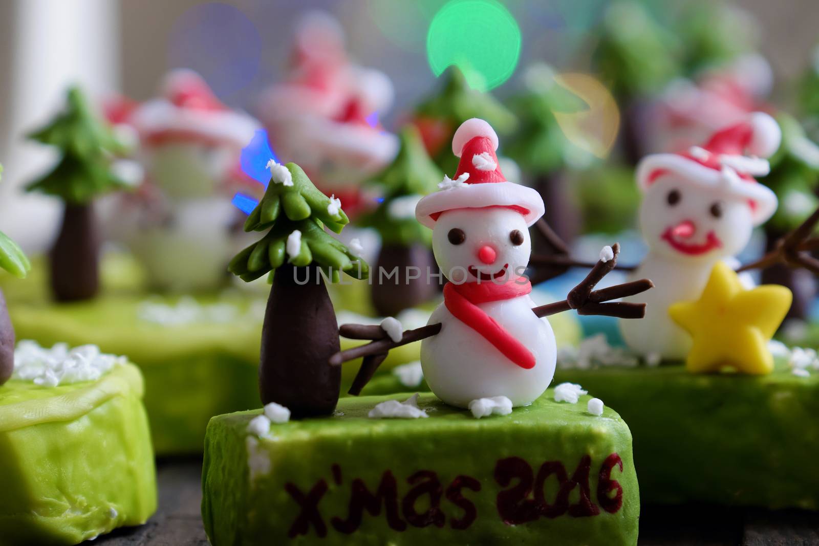 Amazing xmas background from clay art, snowman, owl, bird, christmas tree diy from clay material, wonderful craft to make Xmas ornament to decor in winter holiday