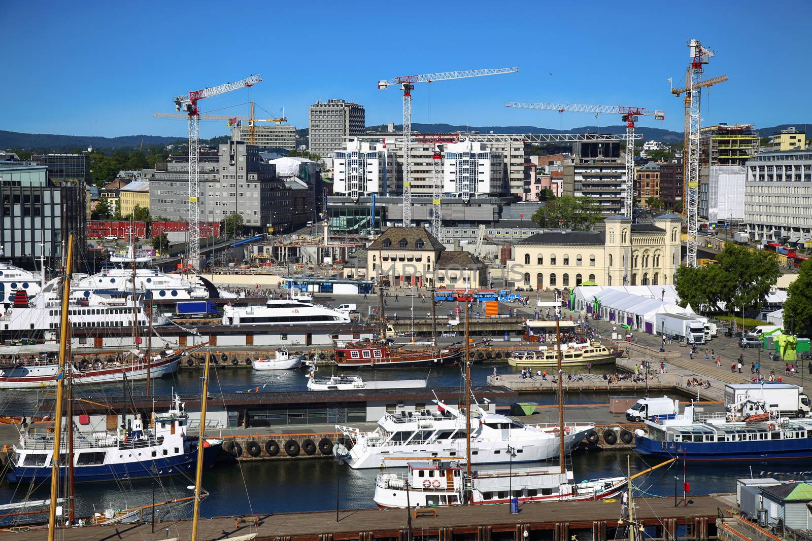 View of panorama on Oslo Harbour in Oslo, Norway