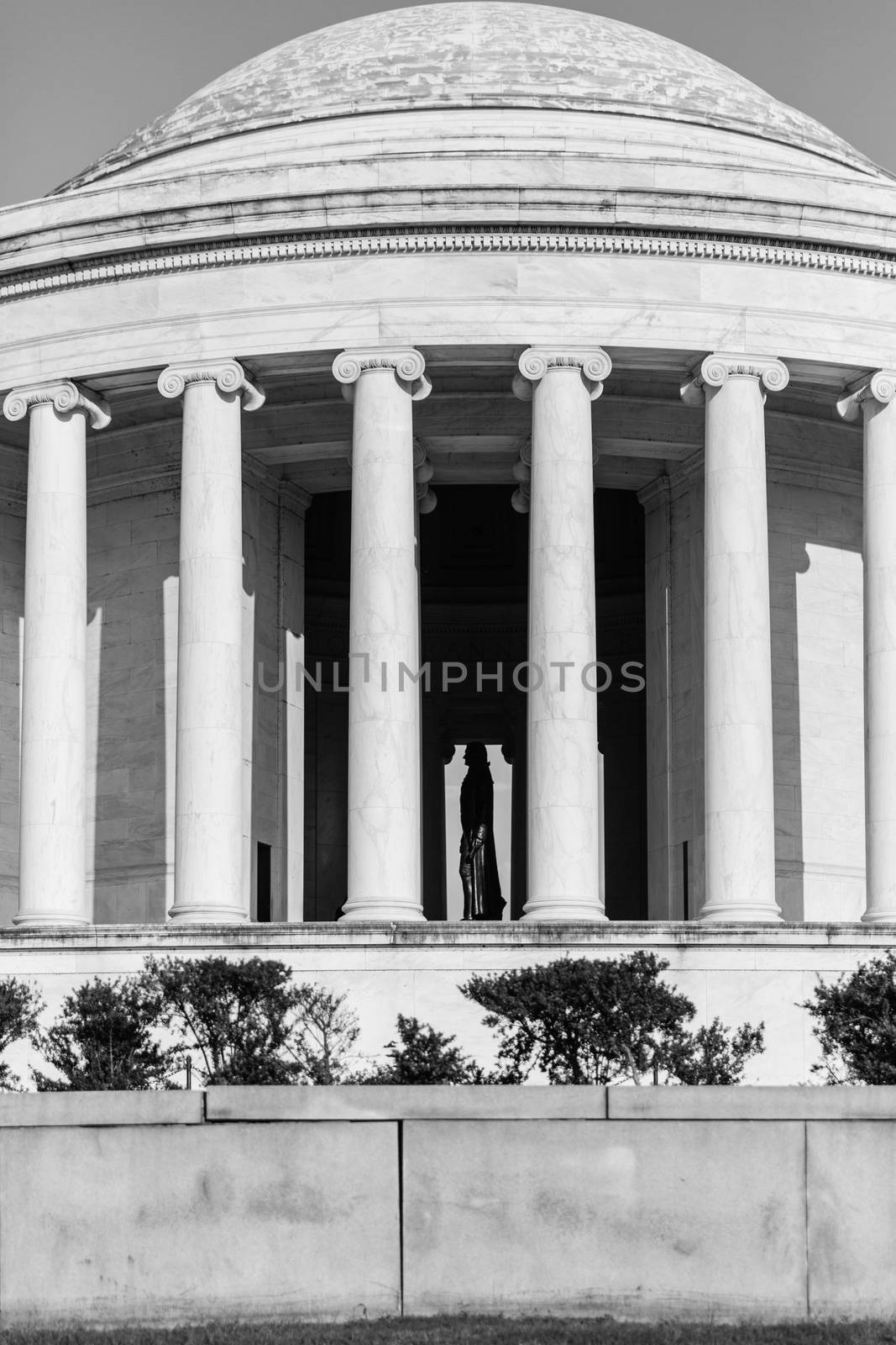 Jefferson Memorial with Thomas Jefferson in view in b&w by chrisukphoto