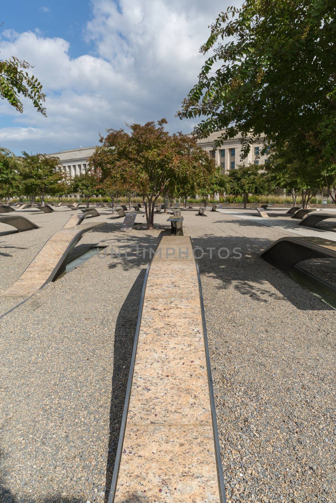 The Pentagon Memorial in Washington DC - no names on display by chrisukphoto