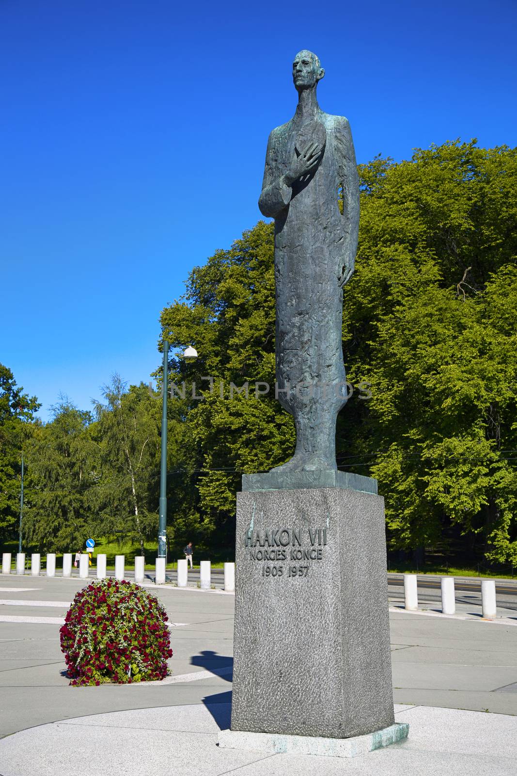 OSLO, NORWAY – AUGUST 17, 2016: Statue of King Haakon VII of N by vladacanon