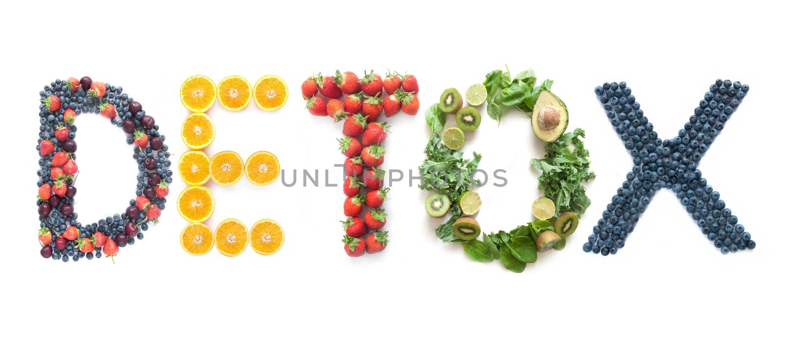 Detox word made from fruits and vegetables by unikpix