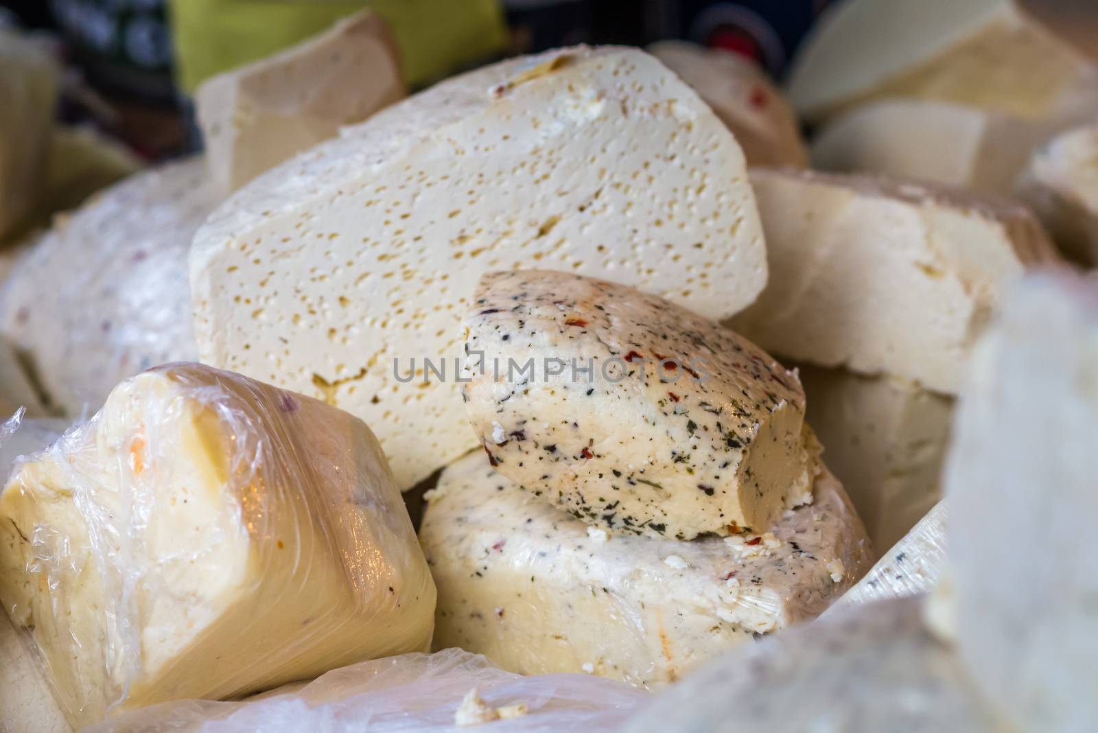 pieces of delicious white cheese with spices