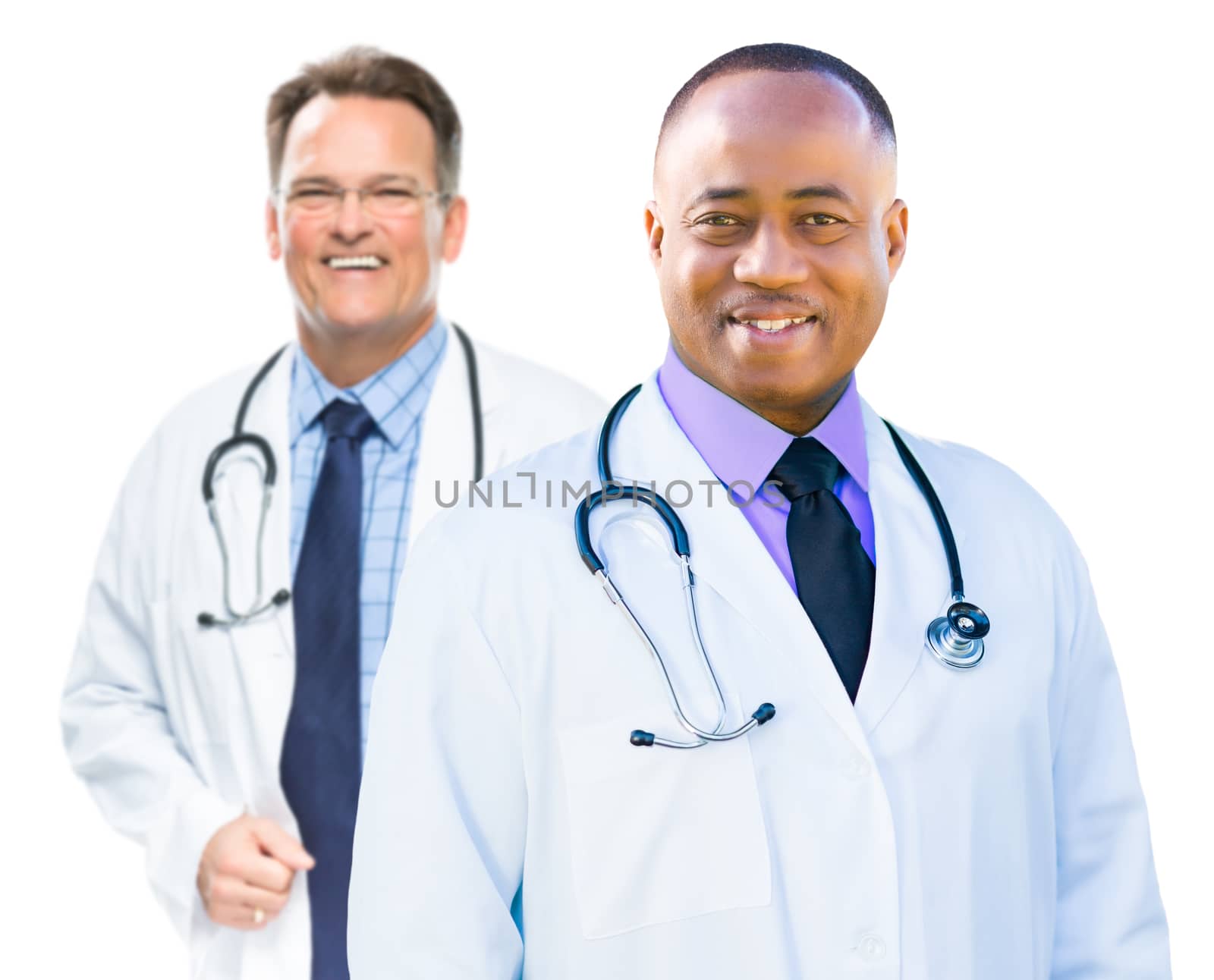 African American and Caucasian Male Doctors Isolated on White by Feverpitched