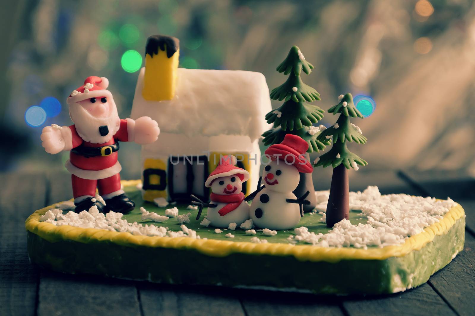 Merry Christmas background with Xmas ornament from clay by xuanhuongho