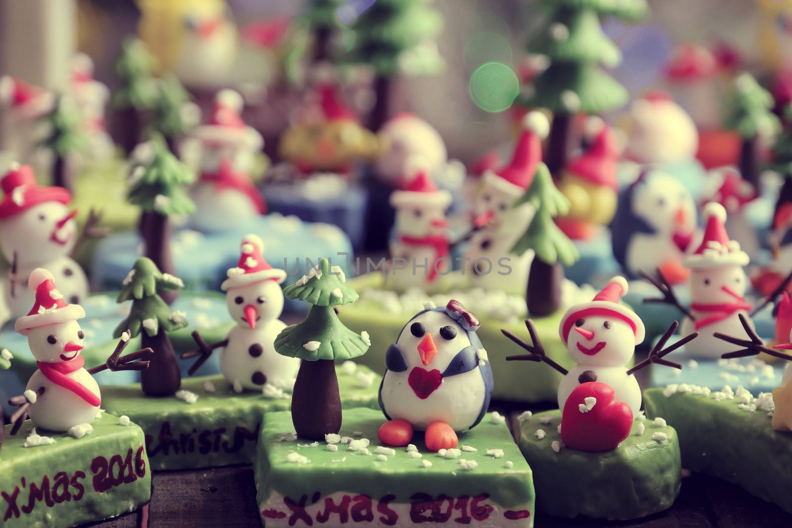 Merry Christmas background with Xmas ornament from clay by xuanhuongho