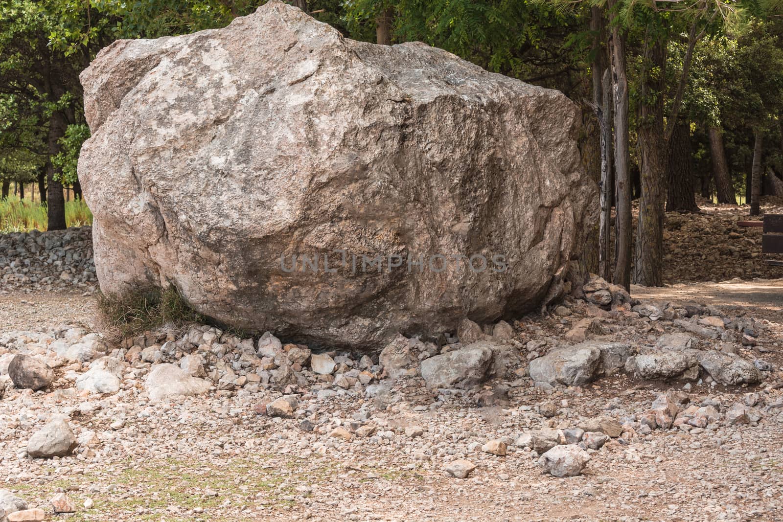 Large boulders, erratic boulder erosion originated in the Serra de Tramuntana in Mallorca.