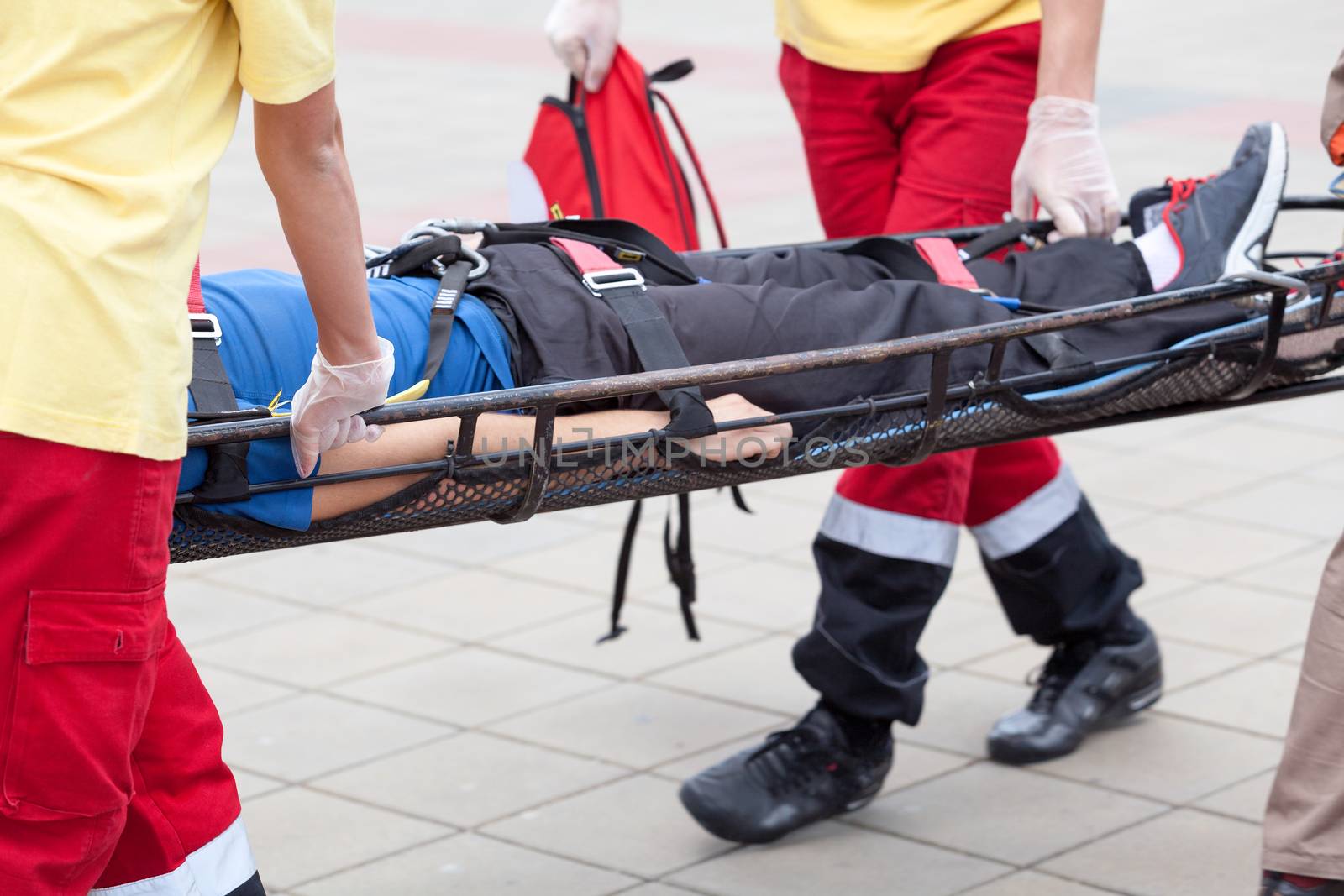 Paramedics in action. First aid training.