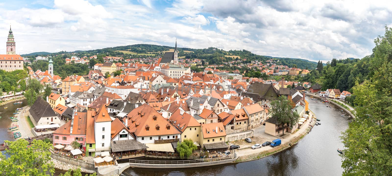 Aerial view of old Town of Cesky Krumlov, Czech Republic