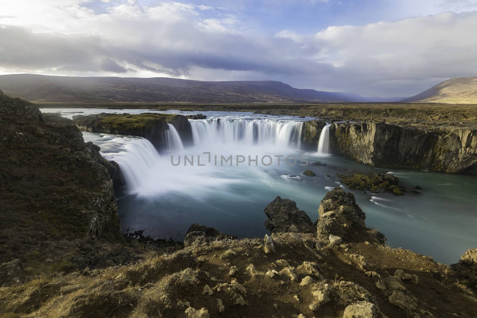 Godafoss is in located in river Skjalfandafljot which runs through Bardardalur and Kinn in Northeast Iceland