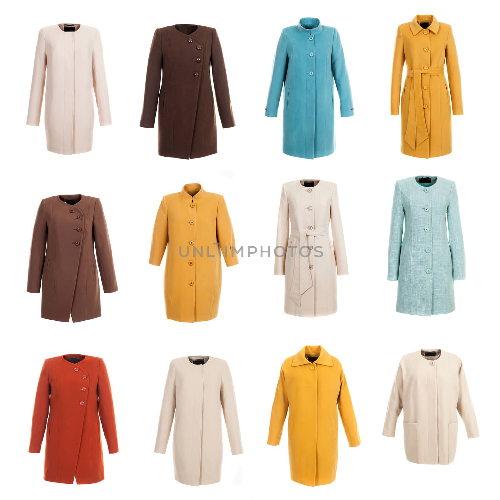 coat collection on the white isolated background