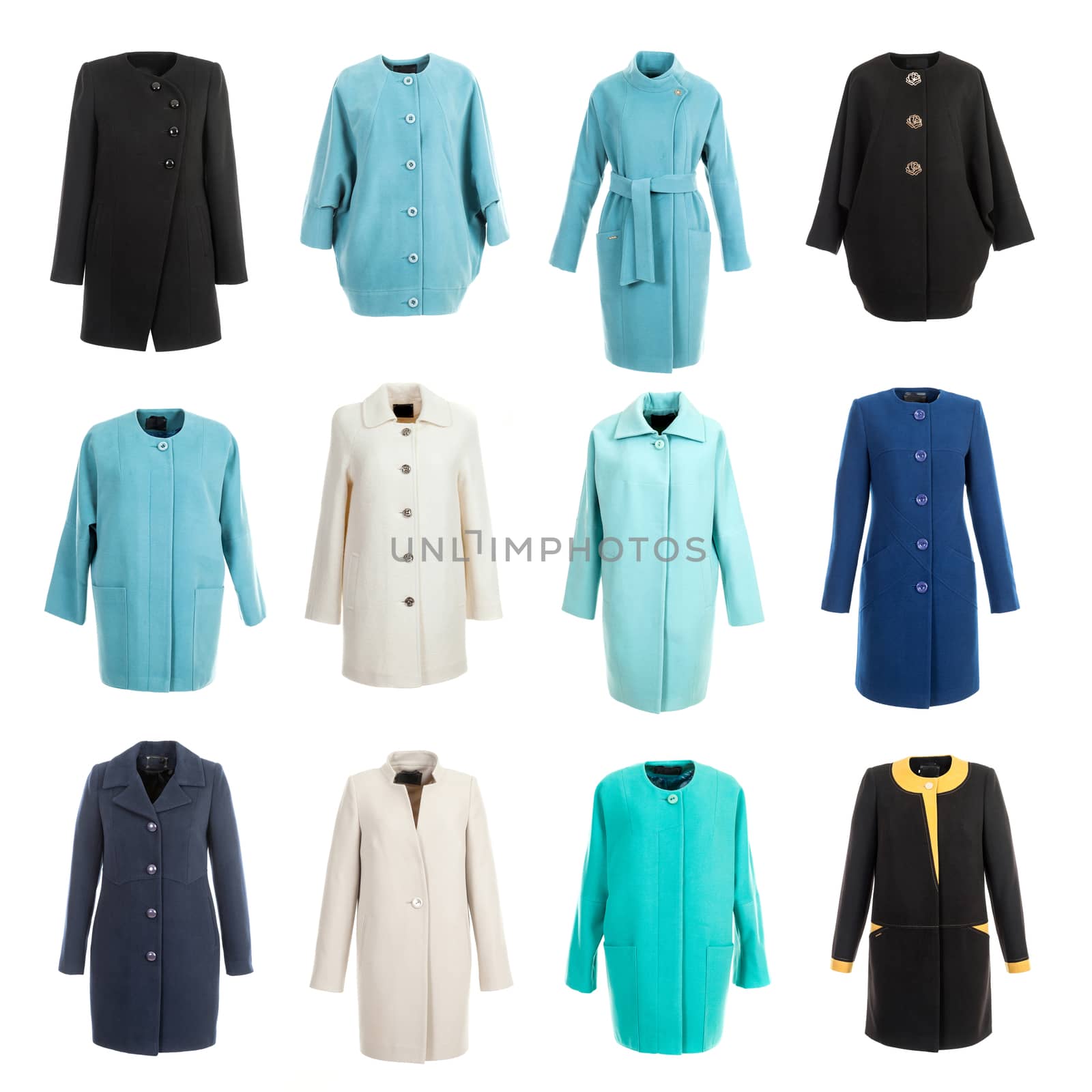 coat collection on the white isolated background