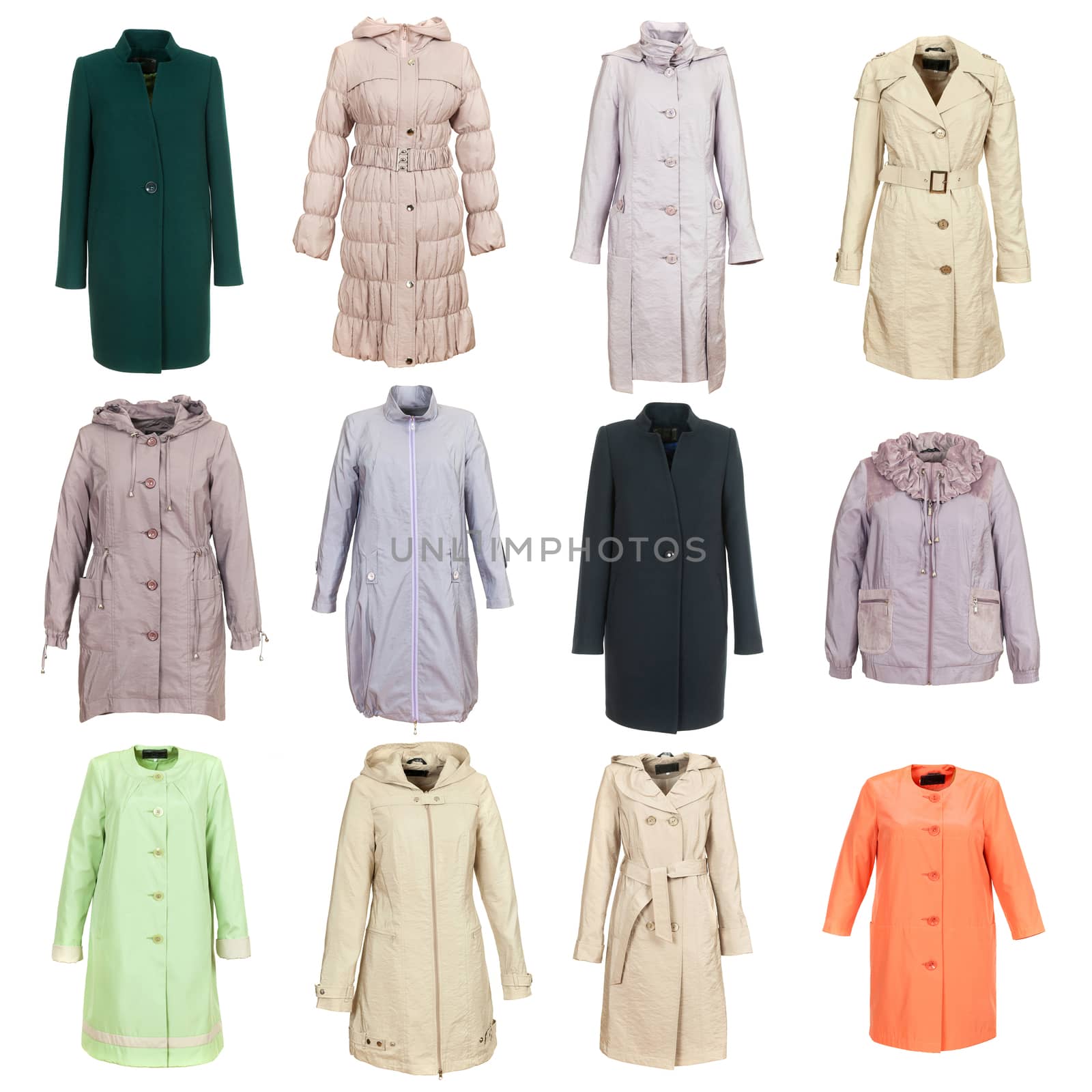 coat collection on the white isolated background