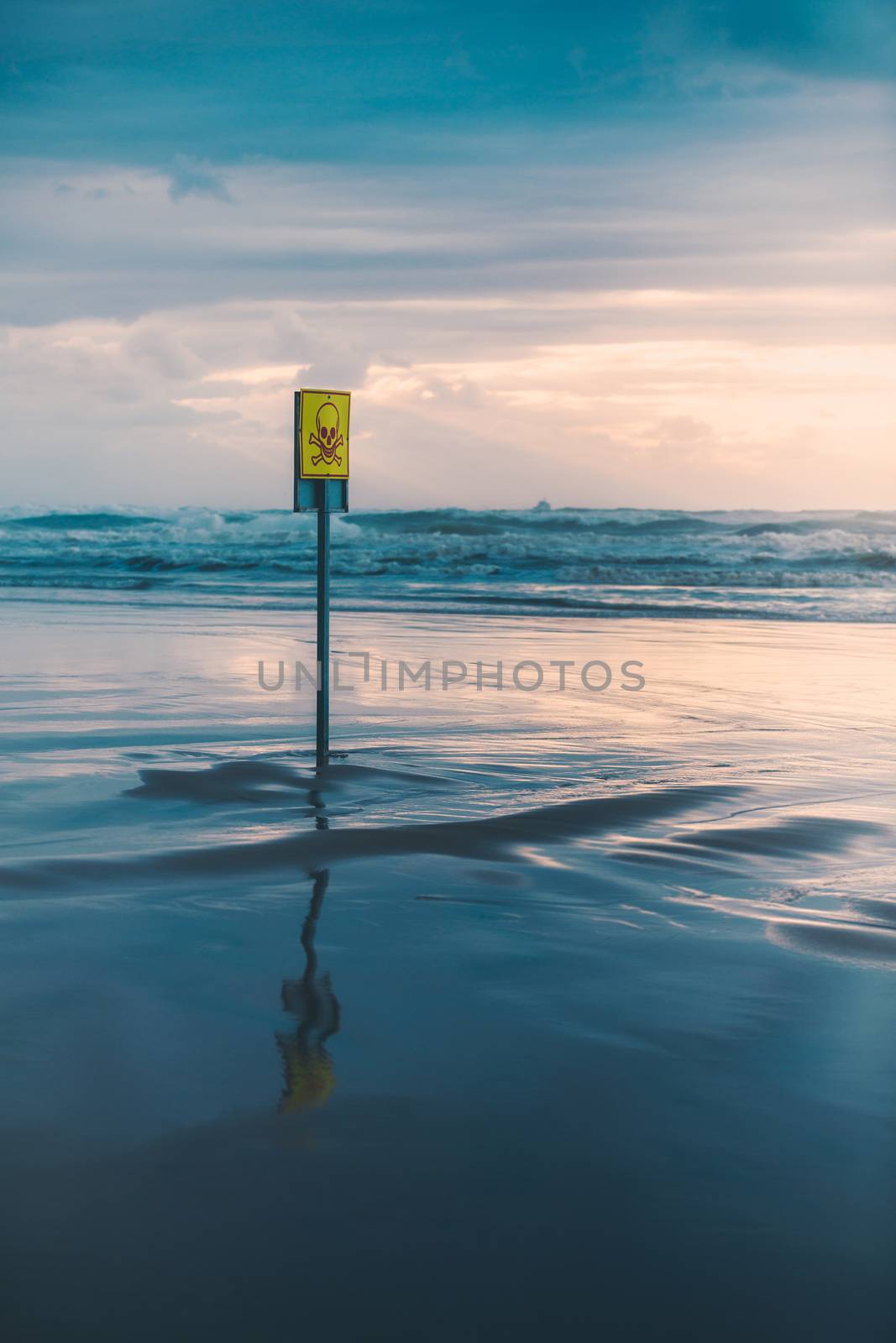 sign of danger on a background sea and sky background