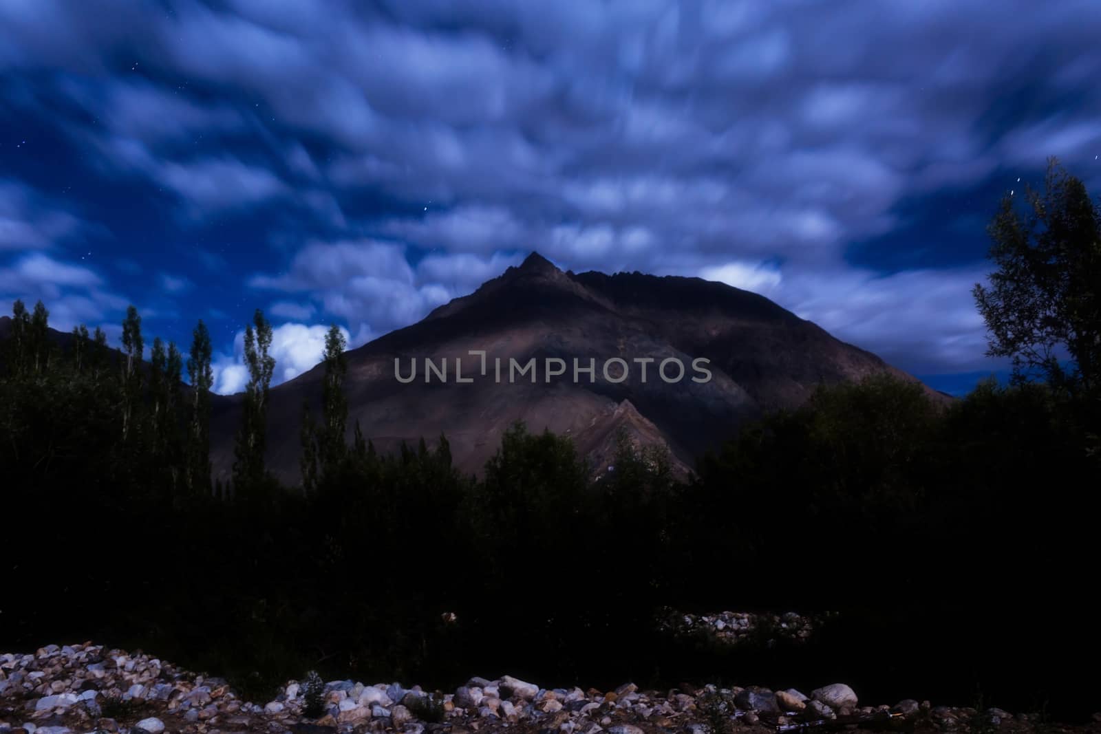 Landscape at night in Nubra valley, Leh Ladakh, Jammu and Kashmir, India