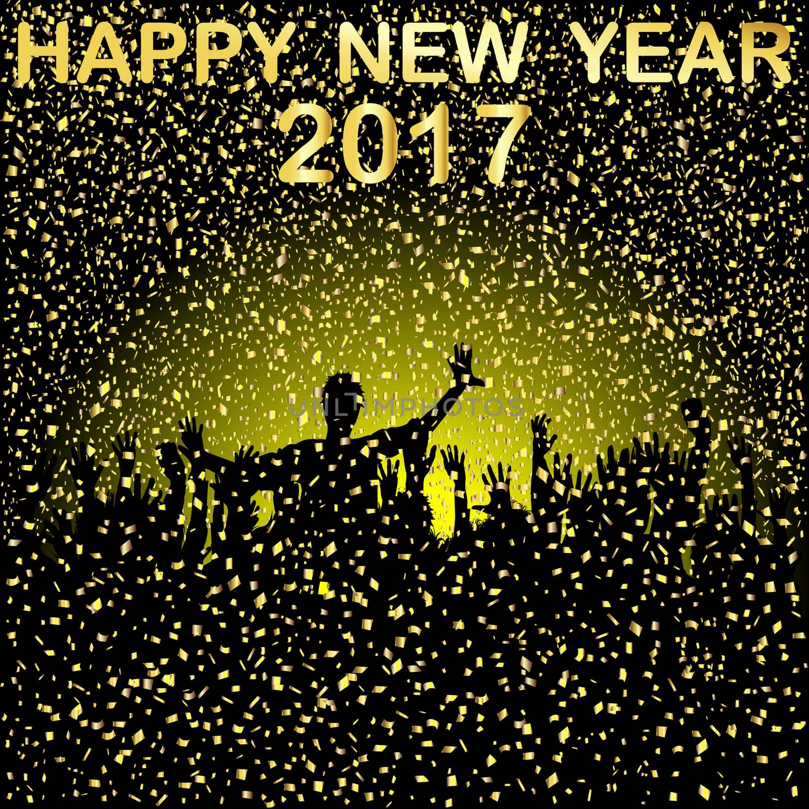 Group of people silhouettes celebrating New Year's Eve, 2017