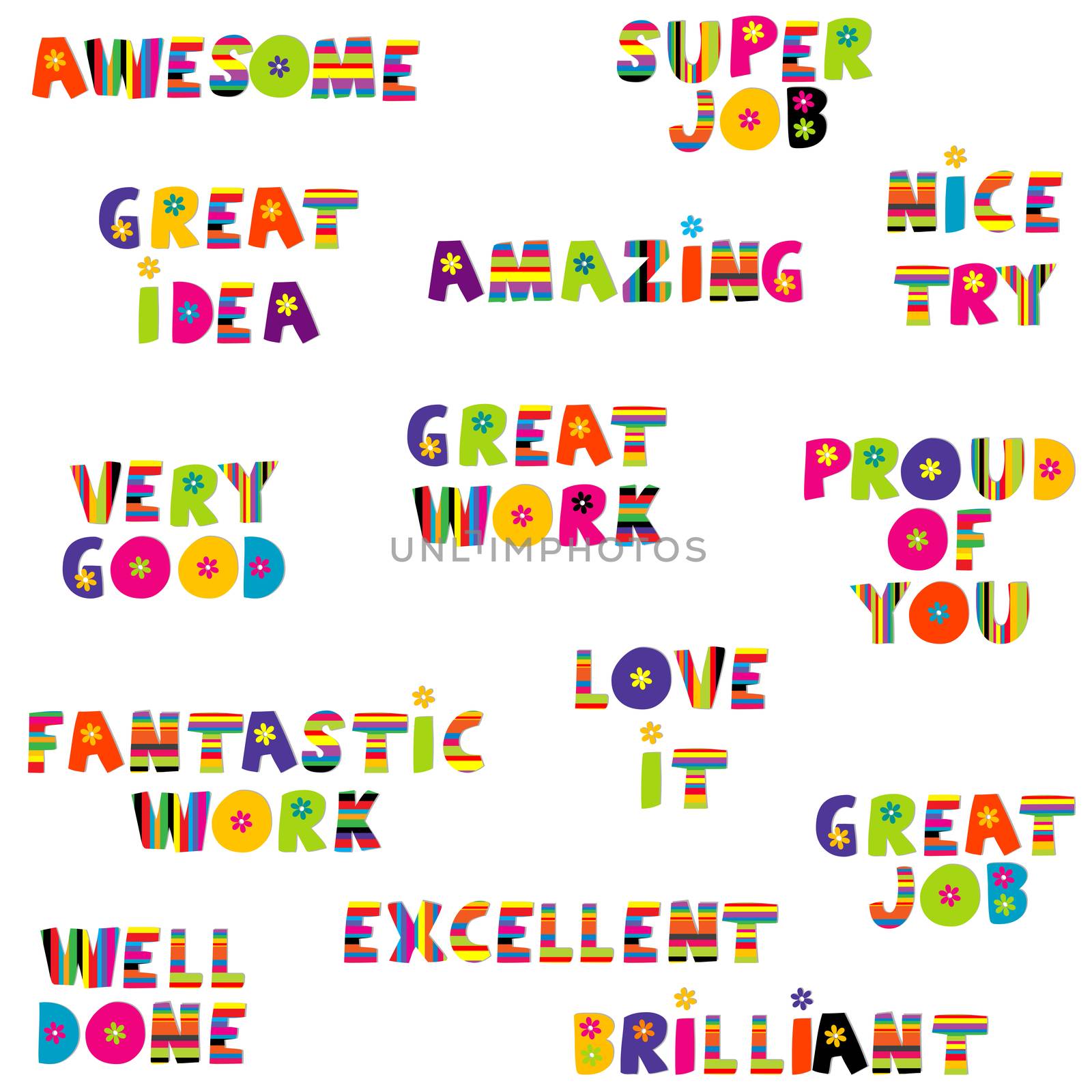 Positive feedback messages in colorful pattern