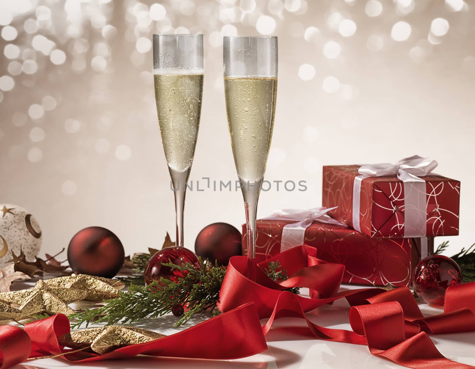 Christmas Celebration, Champagne in Christmas setting by janssenkruseproductions