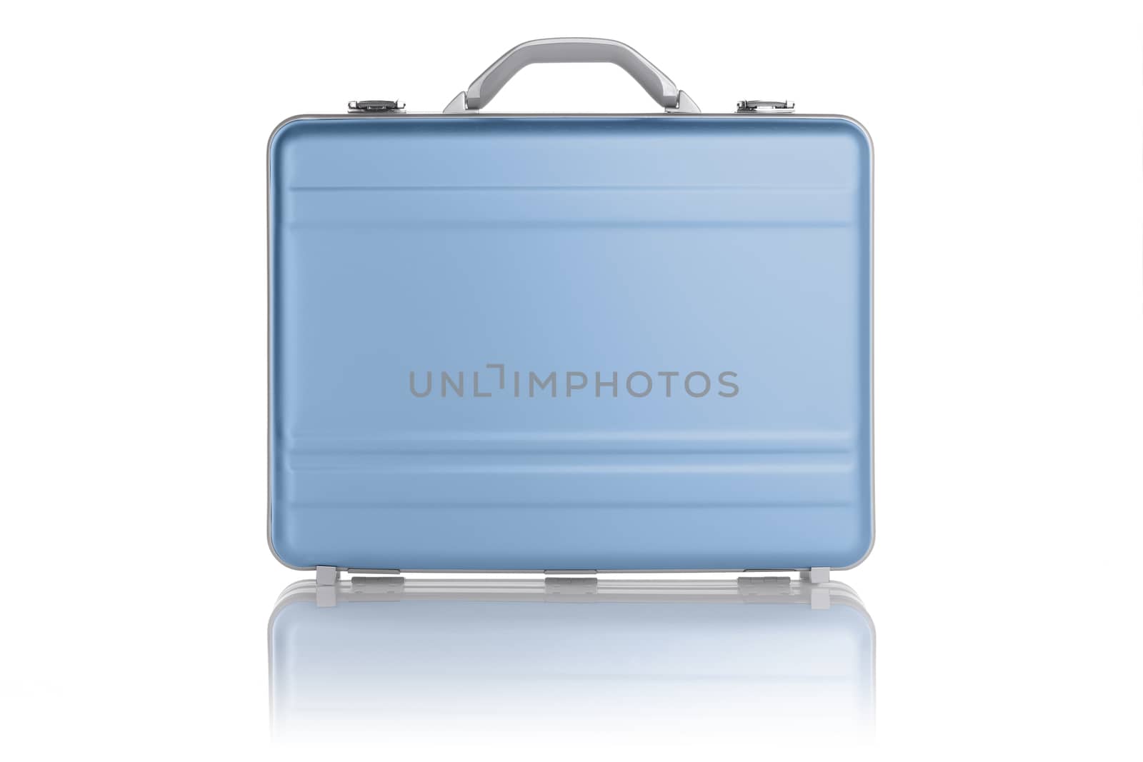 Light blue metal suitcase isolated on white background