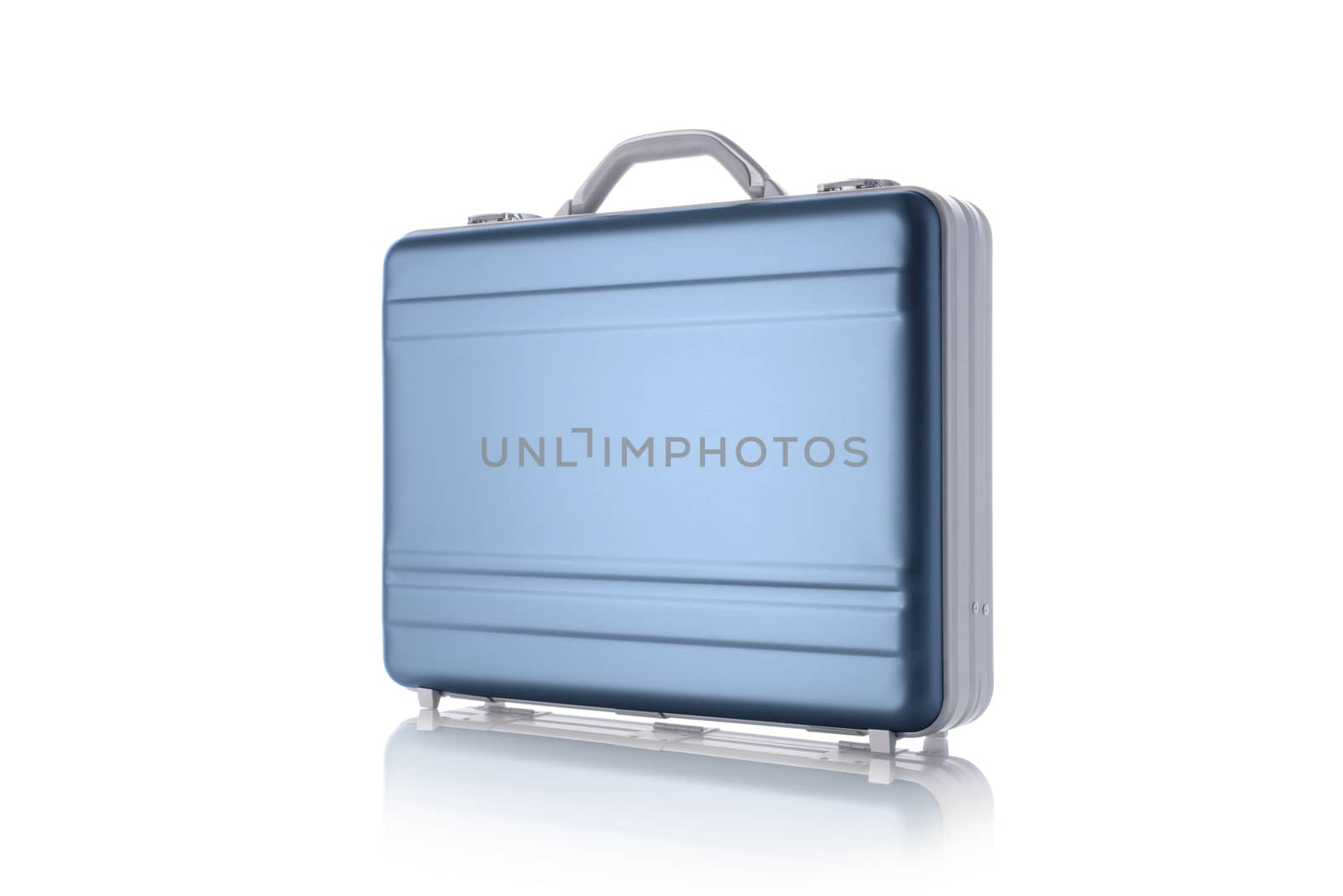 Metal blue briefcase isolated on the white background