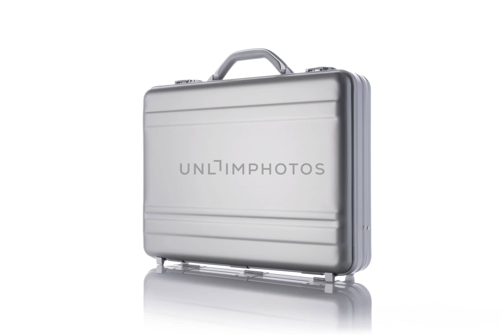 Metal briefcase on a white background by janssenkruseproductions