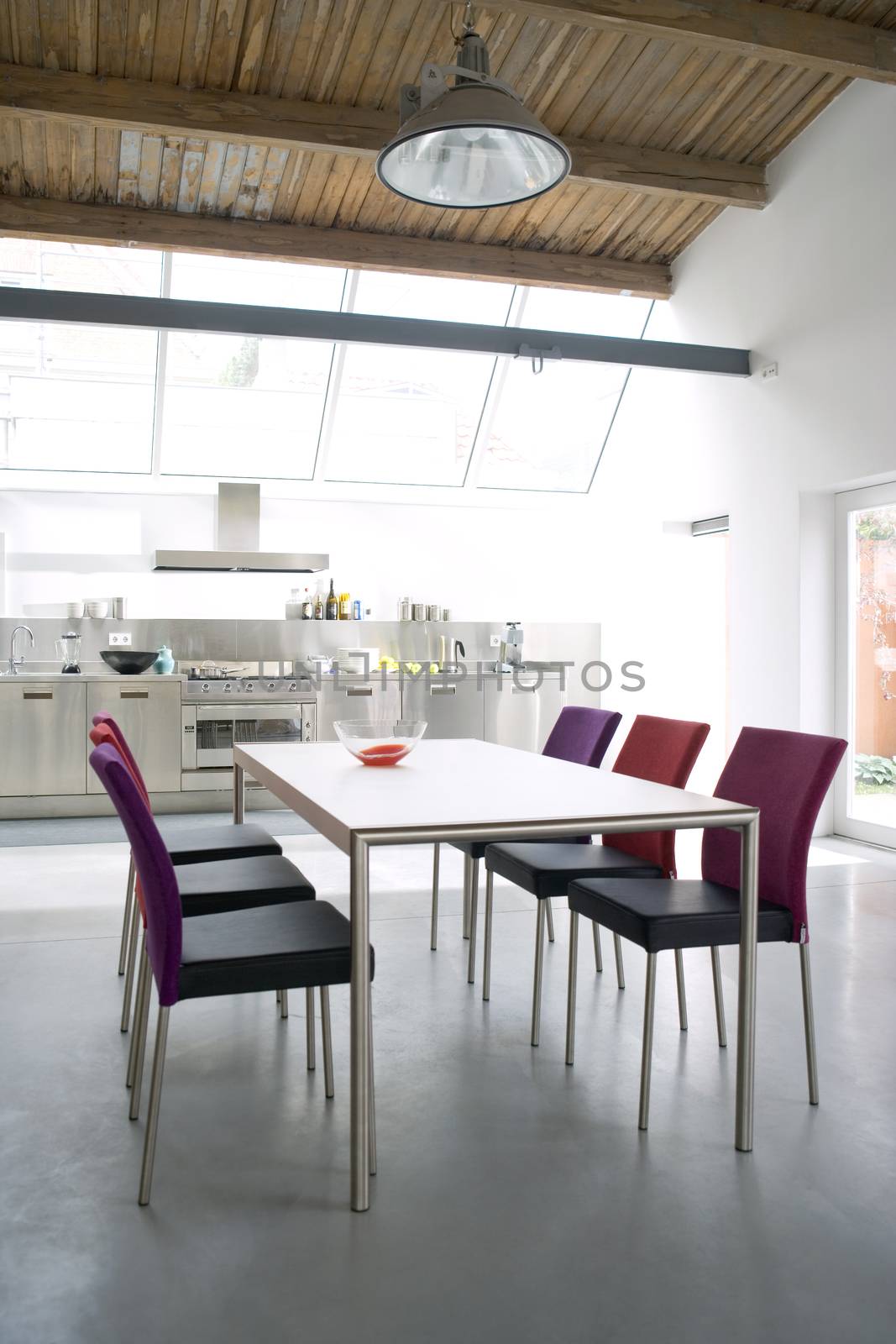 modern kitchen interior with 6 chairs